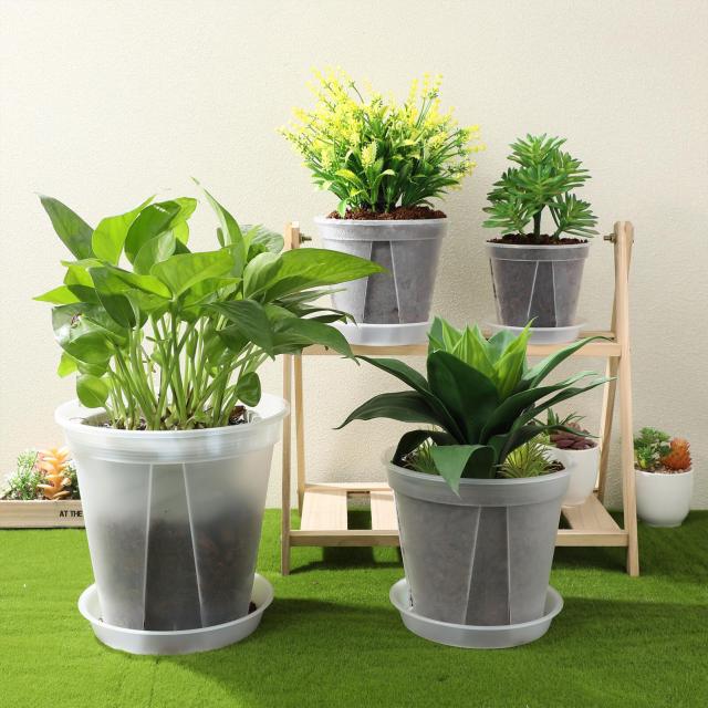 BESTOYARD 植木鉢 透明 スリット鉢 観葉植物 鉢 4個セット おしゃれ プラスチック 底皿付き 4+5+6+7号_3