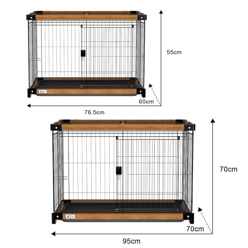 DEARBB 犬ケージ 犬サークル 木製犬ケージ ペットケージ 犬ゲージ屋根付き 木製ペットケージ トレー付き ブラウン 幅95x奥行70x高さ70cm