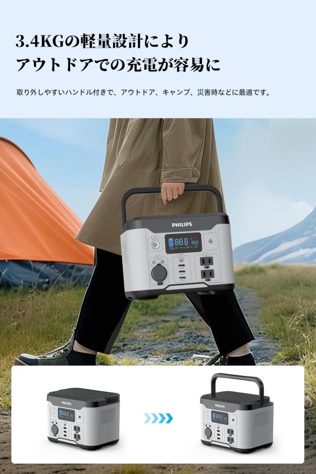 Philips 300W/296Wh(14. 8V換算) ポータブル電源 大容量 ポータブル