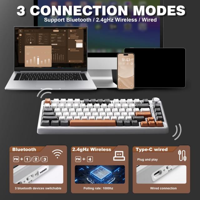 YUNZII B75 PRO 75% ガスケットゲーミングキーボード 無線メカニカル