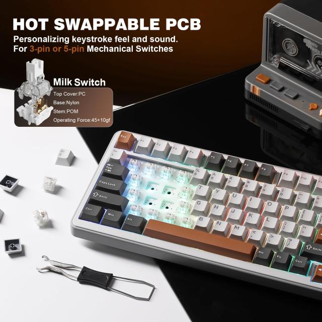 YUNZII B75 PRO 75% ガスケットゲーミングキーボード 無線メカニカル