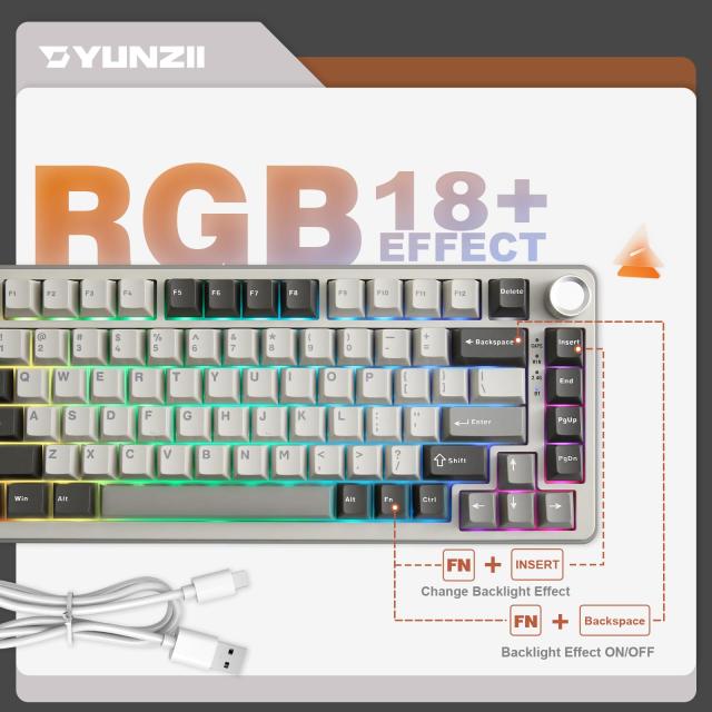 YUNZII B75 PRO 75% ガスケットゲーミングキーボード 無線メカニカル
