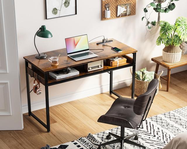 ODK 机 pcデスク パソコンデスク 幅100cm ゲーミングデスク 収納付き コンセント付き 勉強机 computer desk ?子 ワークデスク ？？? フック_1