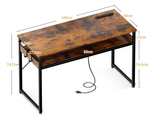 ODK 机 pcデスク パソコンデスク 幅100cm ゲーミングデスク 収納付き コンセント付き 勉強机 computer desk ?子 ワークデスク ？？? フック_2