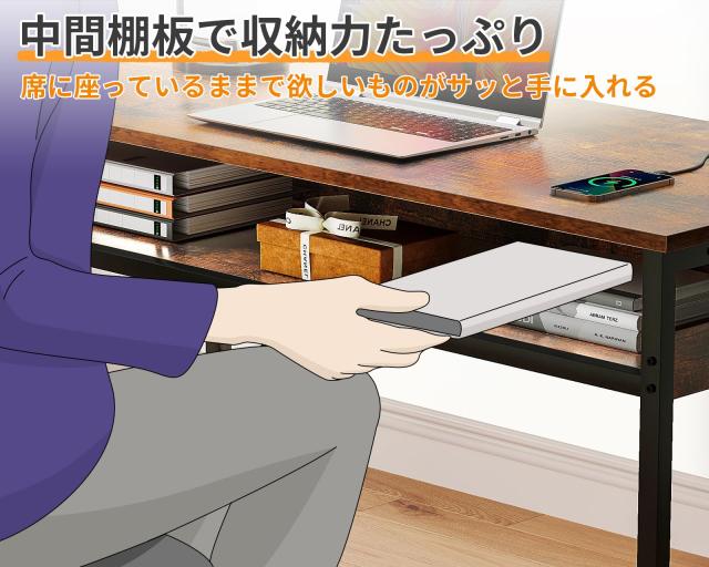 ODK 机 pcデスク パソコンデスク 幅100cm ゲーミングデスク 収納付き コンセント付き 勉強机 computer desk ?子 ワークデスク ？？? フック_5