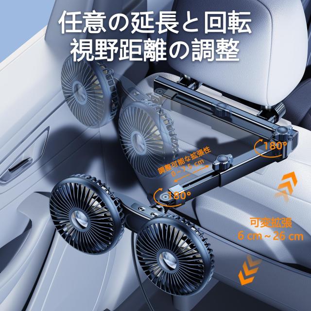 PANPHEN車扇風機後部座席風量3段階調節360°回転可能デュアルファン低騒音車用扇風機5 v/2 A USB延長配線折り畳みブラケット付き汎用車載の通販は