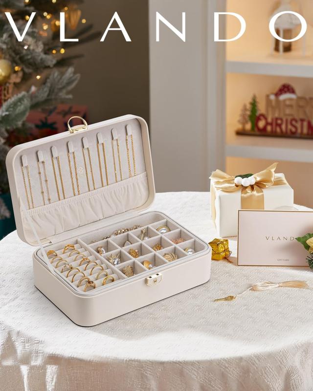 Vlando ジュエリーボックス 収納 アクセサリーケース 大容量の宝石箱母の日スイーツなプレゼント ミラー 鏡付き ピアス ネックレス 指