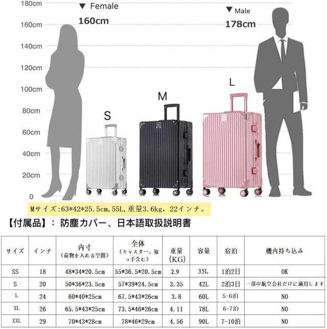 Yuweijie] スーツケース アルミフレーム キャリー 軽量キャリーバッグ