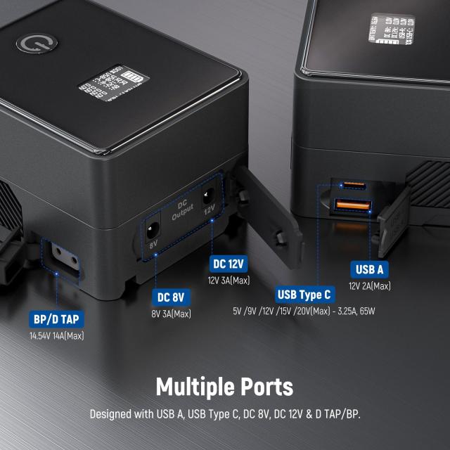 NEEWER Vマウントバッテリー 6800mAh 99Wh 14.5V ミニVロック電池 65W D Tapケーブル/BP/65W PD Type C/USB A/デュアルDC/OLEDディスプレ