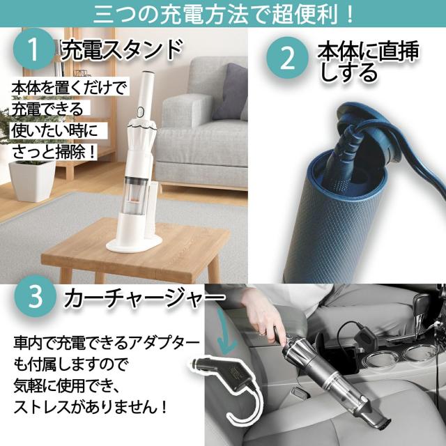 LNSOO ハンディクリーナー 掃除機 コードレス 車用掃除機 15000pa パワフル 吸引 30分間連続稼働 コンパクト 0.5kg 超軽量 スタンド 業務