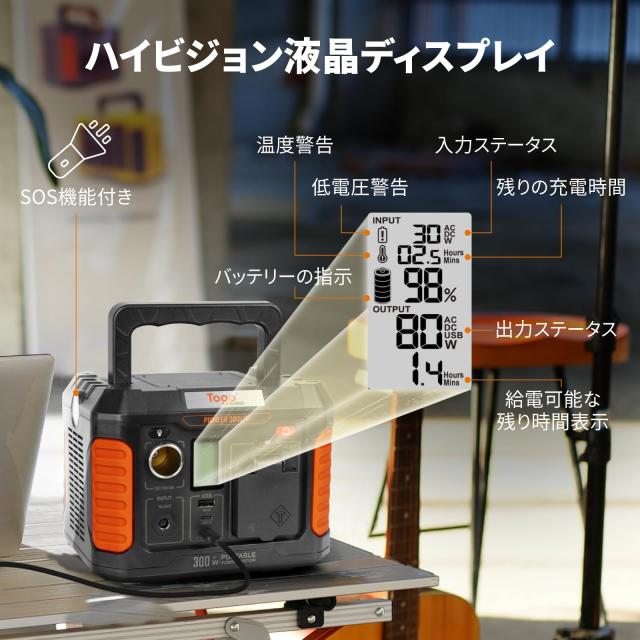 Togo Power進化品 ポータブル電源 小型 177Wh/55200mah AC定格300W DC/USB-A/PD 1.5時間急速充電 バックアップバッテリー リン酸鉄ポータ