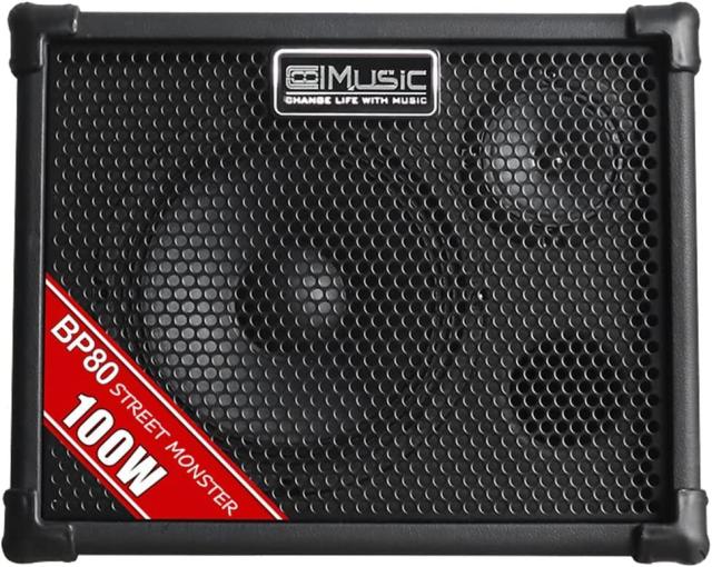 Coolmusic BP80 バッテリー駆動アコースティックギターアンプ - ポータブル BT アンプ 100W、6 入力、3 バンド EQ、ブラック_1