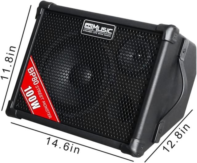 Coolmusic BP80 バッテリー駆動アコースティックギターアンプ - ポータブル BT アンプ 100W、6 入力、3 バンド EQ、ブラック_2