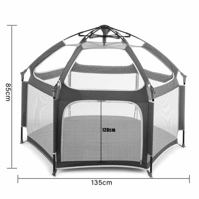 UBRAVOO ベビーサークル キッズテント 折りたたみ 六角形 ベビーフェンス 子供用テント コンパクト 洗える可能 日除け付き 収納バッグ付