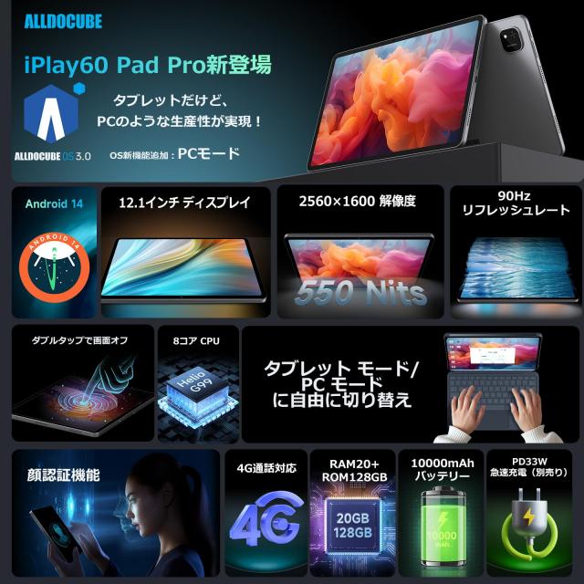 ALLDOCUBE12.1インチタブレット ALLDOCUBE iPlay60 Pad Pro 12.1インチ タブレット Android14