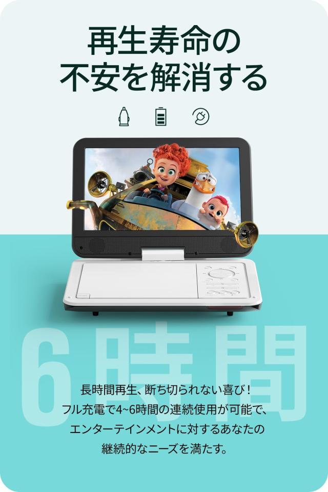 Surfola ポータブルDVDプレーヤー 12.5型 10.5インチ液晶 4~6時間再生