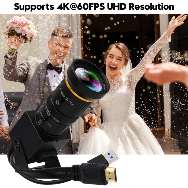 ELP HDMI 4K カメラ USB3.0 HDMI 同時出力 PC カメラ 5-50mm 10X マニュアルフォーカスレンズ 60fps 高速ウェブカメラ クローズアップカ_6