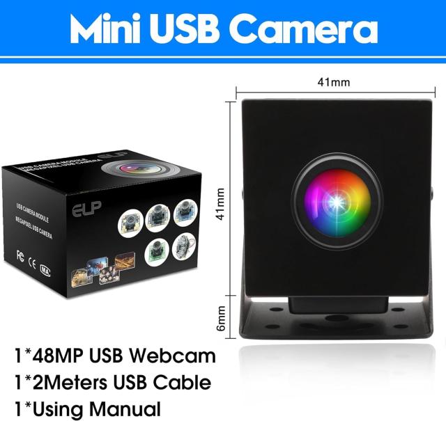 ELP 48MP USBカメラ 8KウルトラHD USBカメラ 200度広角魚眼レンズ付き