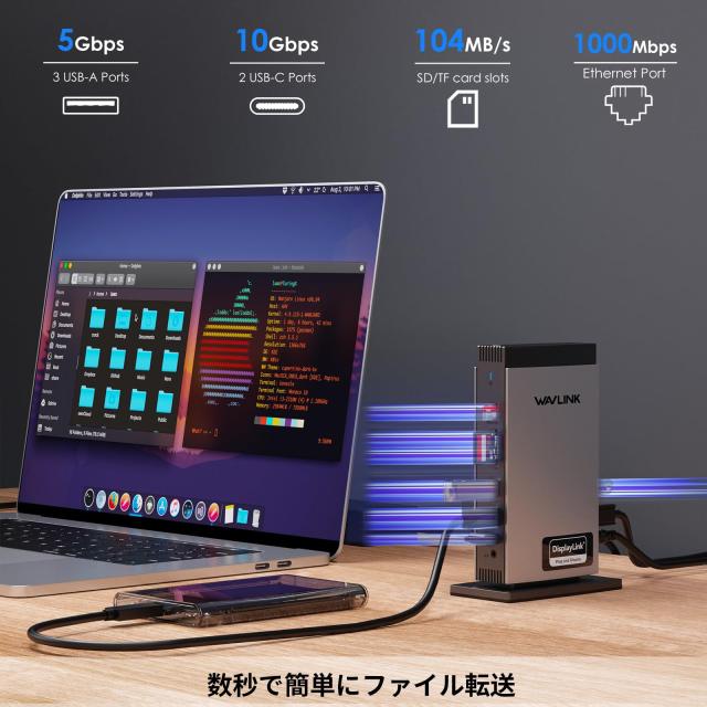 WAVLINK15-in-1ユニバーサルDisplayLinkドッキングステーション、4K＋