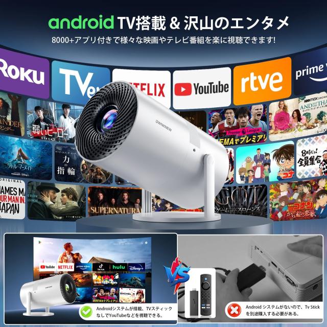 最新Android TV搭載＆270°回転】OWNKNEW プロジェクター 20000LM 天井
