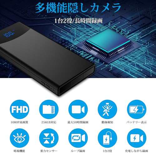 Axlgax 小型カメラ 50時間連続録画 64GBカード付き 10000mAh 隠しカメラ 256GBカード対応