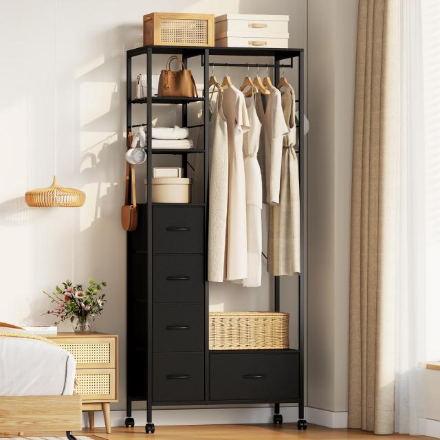 LunarLight ハンガーラック ワードローブ 引き出し付き 大容量 頑丈  