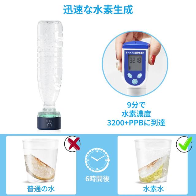 H2 Life 水素水生成器 携帯型 高濃度の水素すい生成器 3200PPB 携帯に