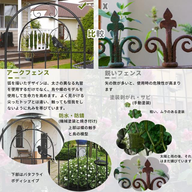 Rxakudedo 4枚 薔薇フェンス アイアンフェンス 園芸 フェンス アイアン 高さ180cm ローズフェンス 蔓性植物用支柱 フェンス_4