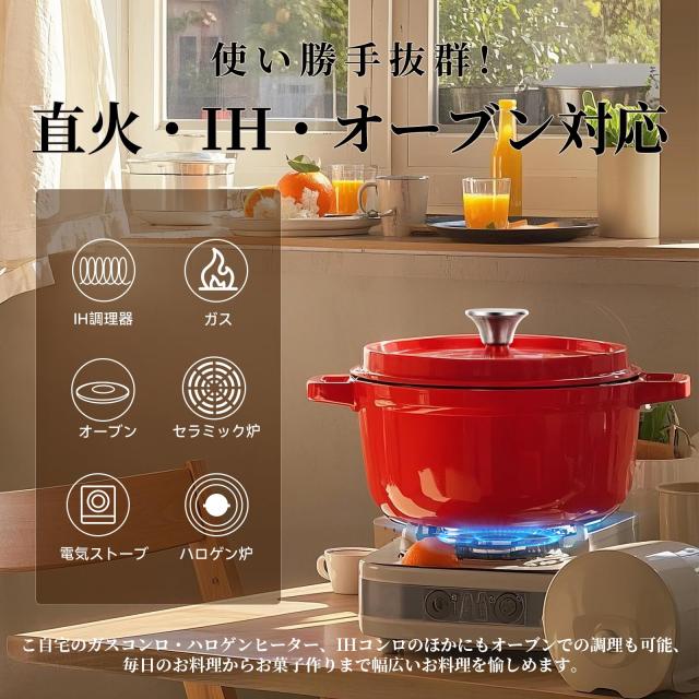 STAUB 鋳鉄 両手鍋 24cm 赤　無水鍋 Staub ストウブ 鍋 22cm 両手鍋 ストウブ鍋 無水鍋 IH ガス
