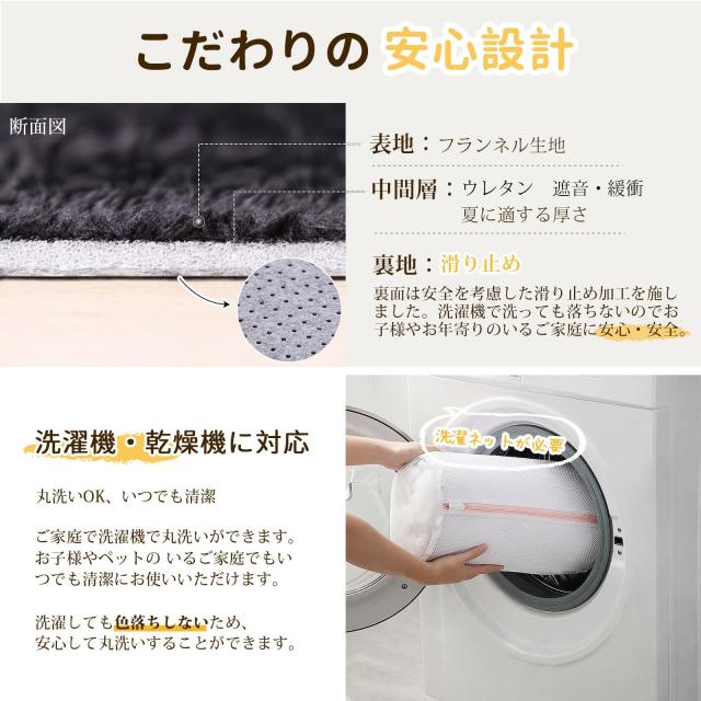 SOMANT ラグ 4畳 カーペット ラグマット 絨毯 滑り止め付き 防音 厚手 防ダニ 防臭 素肌にやさしい 北欧風 おしゃれ 抗菌 床保護 転倒を_4
