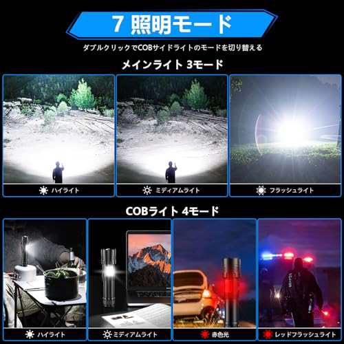 懐中電灯 フラッシュライト led 強力 軍用 最強 Uiitee 充電式