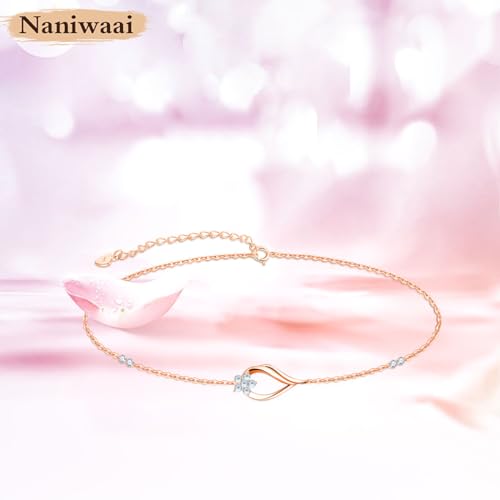 Naniwaai ブレスレット レディース 花 3月 誕生石 ブレスレット