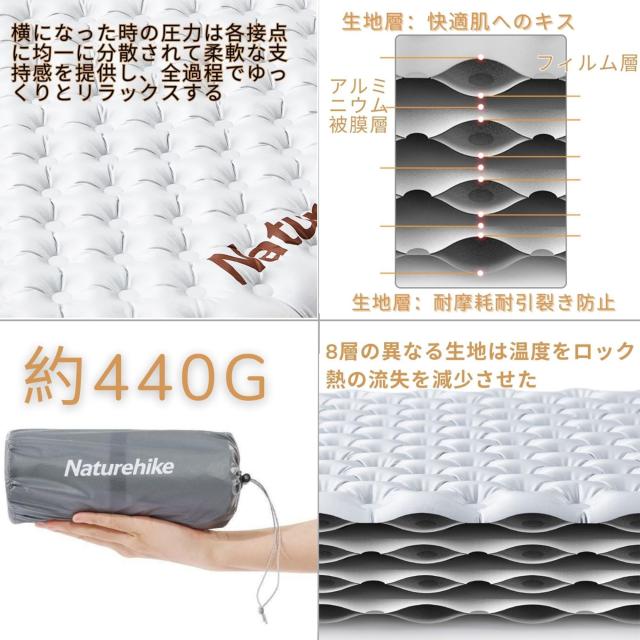 Naturehike 【2024新型-R8.8/R3.2/R5.8】 エアーマット 超軽量 厚手12/8/7cm -30/-20/-5℃使用可能 コンパクト インフレータブルパッド 2