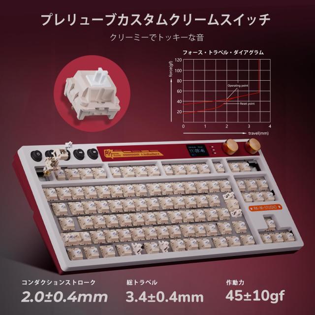 【Amazon.co.jp限定】RK ROYAL KLUDGE M87 ワイヤレスゲーミングキーボード｜日本語配列｜LCDスクリーン＆デュアルノブ搭載｜75%サイズ・