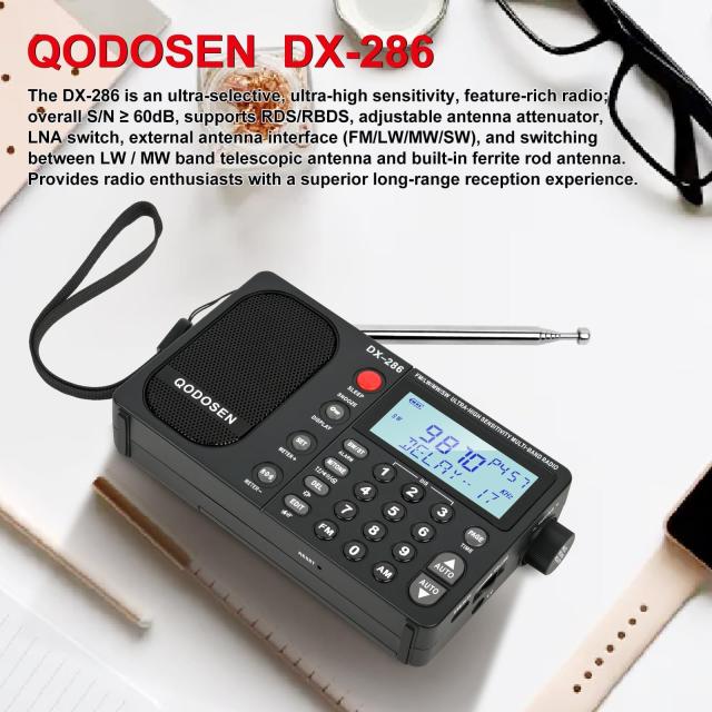 QODOSEN DX-286ラジオ小型,超高性能FM/LW/AM/短波 ステレオ家用？外携帯高感度ラジオ, ポケットに入る/ TEF6686 ？？芯/付き目覚まし時計_1