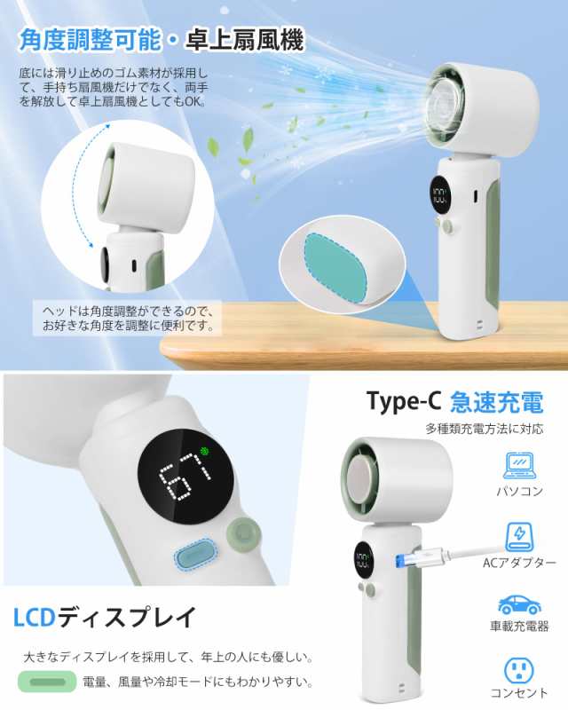 携帯扇風機 ハンディファン【2024年新型・冷感プレート付 急速冷却＆ストラップ付】 BOLYDOOM 手持ち扇風機 100段階風量調節 LCDディスプの通販は