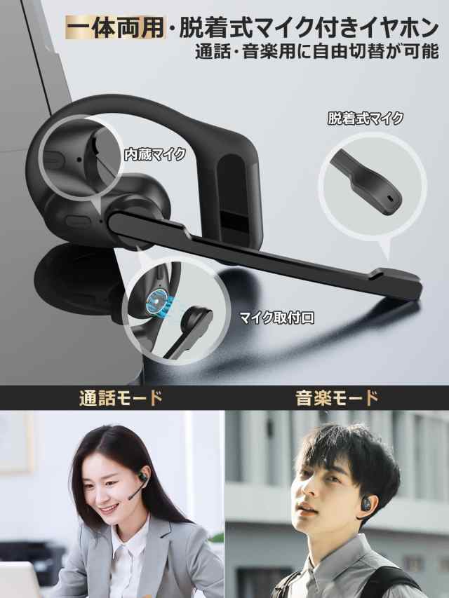 Bluetoothヘッドセット【2024年業界高水準傑作 マイク付き 脱着 Bluetoothヘッドセット【2024年業界高水準傑作 マイク付き 脱着