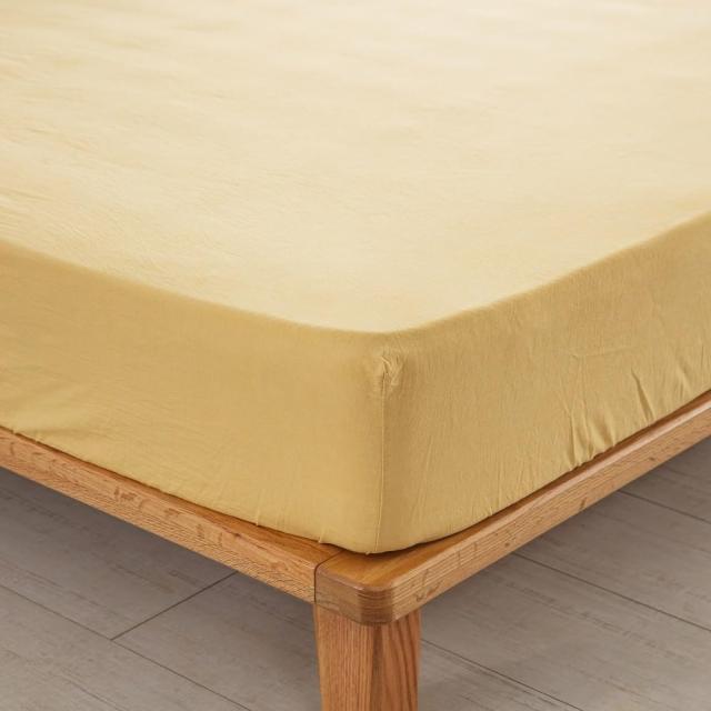 ボックスシーツ キング 180x200x30cm オーガニックコットン 洗いざらしの綿100% ベッドシーツ BOXシーツ 防ダニ イエロー