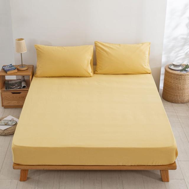 ボックスシーツ キング 180x200x30cm オーガニックコットン 洗いざらしの綿100% ベッドシーツ BOXシーツ 防ダニ イエロー