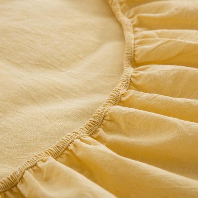 ボックスシーツ キング 180x200x30cm オーガニックコットン 洗いざらしの綿100% ベッドシーツ BOXシーツ 防ダニ イエロー