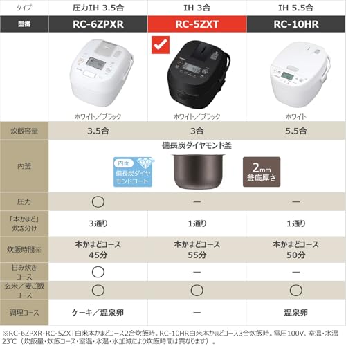 東芝(TOSHIBA) 炊飯器3合 一人暮らし IH rice cooker 玄米 保温白米24時間 RC-5ZXT(K)