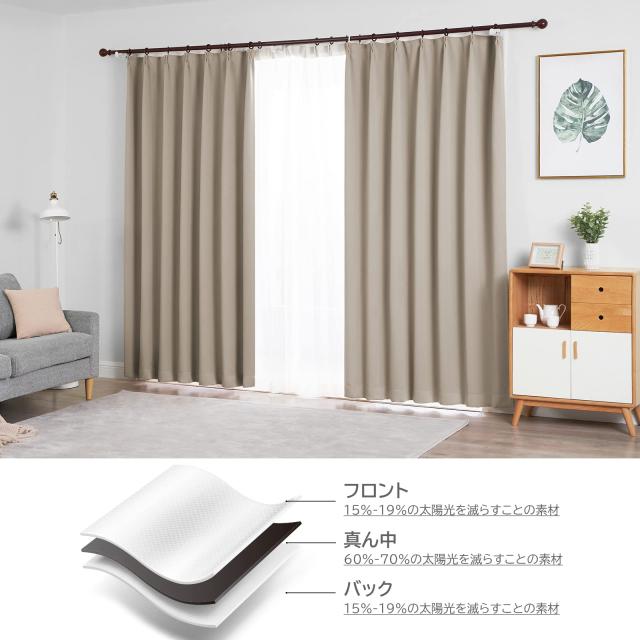 Hansleep カーテン 1級遮光 4枚組 セット カーキ 幅150cm丈178cm UVカット 断熱 防寒 防音 省エネ 厚手 無地 おしゃれ 洗える 寝室 リビ_6