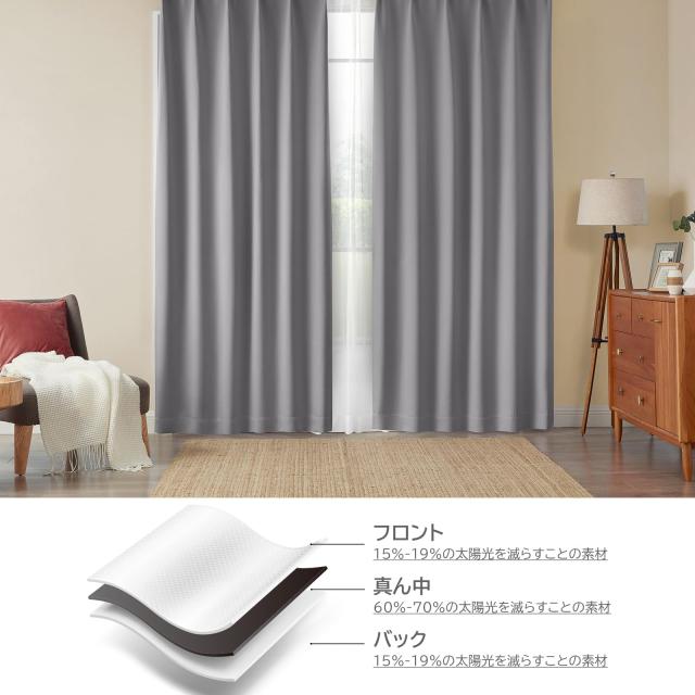 Hansleep カーテン 1級遮光 4枚組 セット ライトグレー 幅150cm丈200cm UVカット 断熱 防寒 防音 省エネ 厚手 無地 おしゃれ 洗える 寝室_6
