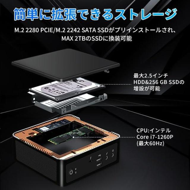 ミニPC第11世代 Core i7-11390H プロセッサー 4コア/8スレッド 最大5.0GHz/16G DDR4メモリ＆NVME SSD拡張可能USB3.2*4/HDMI＆DP 4K映像出の通販は