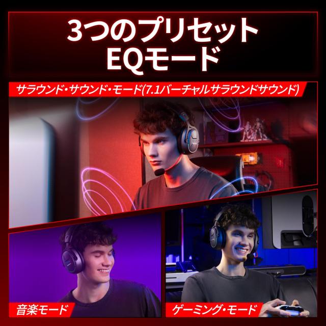 OXS Storm G2 ワイヤレスゲーミングヘッドセット、7.1バーチャルサラウンドサウンド、3 EQモード、2.4G低遅延、50mmドライバー、40Hプレ