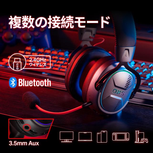 OXS Storm G2 ワイヤレスゲーミングヘッドセット、7.1バーチャルサラウンドサウンド、3 EQモード、2.4G低遅延、50mmドライバー、40Hプレ