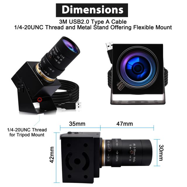SVPRO 1080P USB のカメラ 5-50mm の手動ズームレンズ、100fps/60fps/30fps 完全な HD のウェブ画像、Windows/Mac/Linux/Android のマシ_6