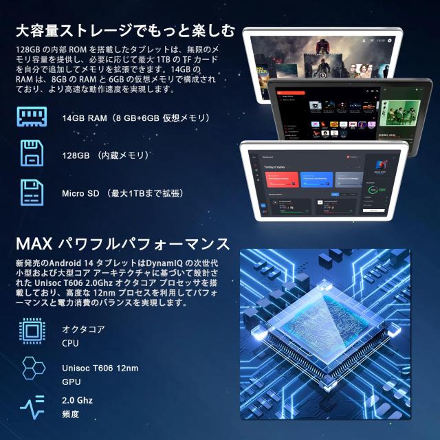 タブレット2024新登場Android14タブレット10インチWiFiモデル