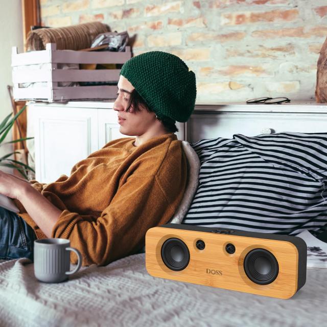 DOSS SoundBox H200 Bluetooth スピーカー 竹製 50Wパワフルなサウンド