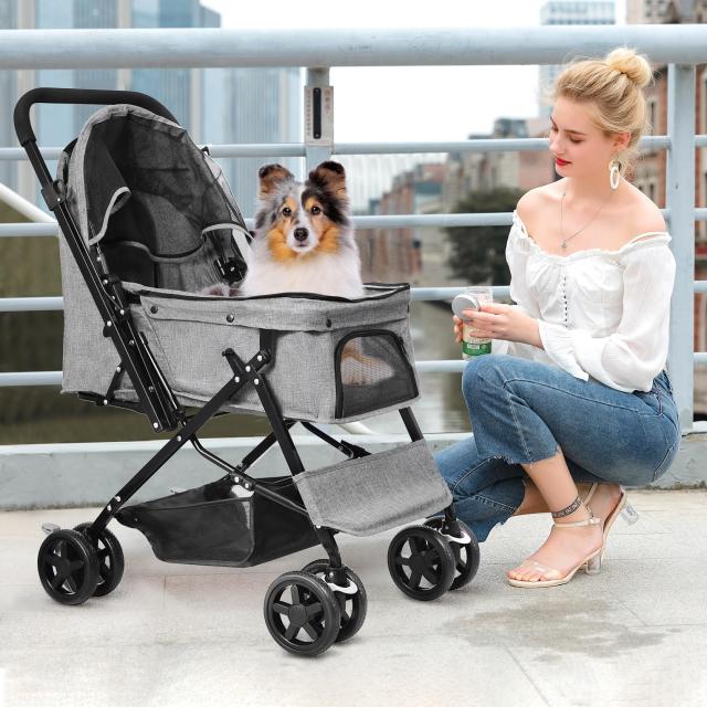 LPOTIUS ペットカート 軽量 折りたたみ 対面式 2way 犬用ベビーカー 猫バギー 4輪 前輪360度回転 後輪ブレーキ付 中型犬 LPOTIUS ペットカート 軽量 折りたたみ 対面式 2way 犬用ベビーカー 猫